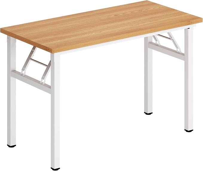 DlandHome Folding Desk Small Desk 31.5 inches Computer Desk for Home Office Folding Table Writing Table for Small Spaces No Assembly Required Teak & White Frame
