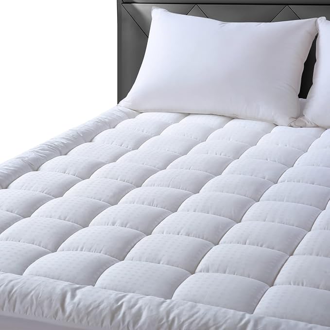 EASELAND OlympicQueen Mattress Pad Pillow Top Mattress Cover Quilted Fitted Mattress Protector Cotton Top 8-21" Deep Pocket Expanded Mattress Topper (66x80 Inches, White)