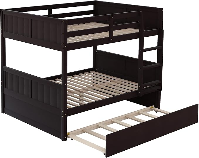 Bellemave Bunk beds Full Over Full with Twin Size Trundle, Low bunk Bed for Kids Adults and Teenagers,Espresso