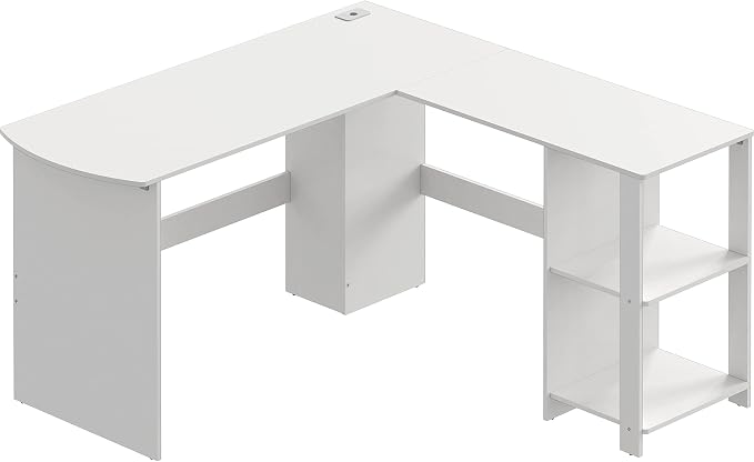 SHW 51 x 51 Inches L-Shaped Home Office Wood Corner Desk wtih Storage, White