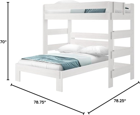 Plank+Beam Rustic Twin Over Full L Shape Bunk Bed, White Wash