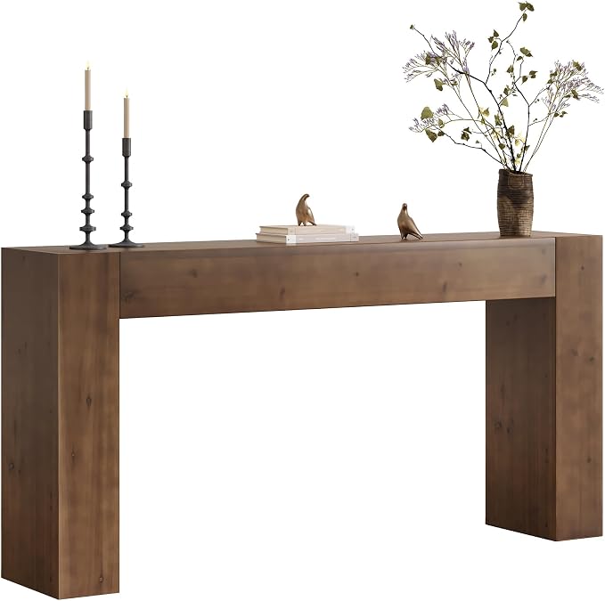 Solid Wood Console Table, 63-Inch Farmhouse Sofa Table Behind Couch for Entryway, Living Room, Foyer, Easy Assembly (Walnut)