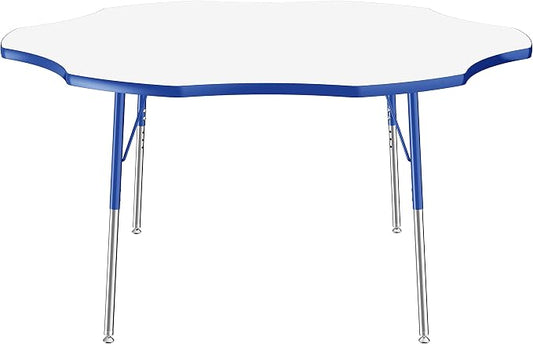 FDP Dry-Erase Flower Activity School and Office Table (60 inch), Standard Legs with Swivel Glides for Collaborative Spaces, Adjustable Height 19-30 inches - Whiteboard Top, Blue Edge and Blue Legs