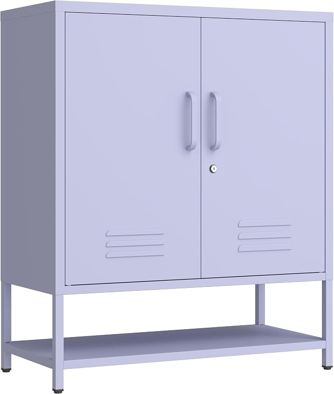 Lockable Metal Shoe Cabinet,Heavy Duty Storage Cabinet with 1 Adjustable Shelves,Purple Metal Storage Cabinet for Home,Entrance,Living Room,Bathroom 33" H X 29.5" W X 13.8" D