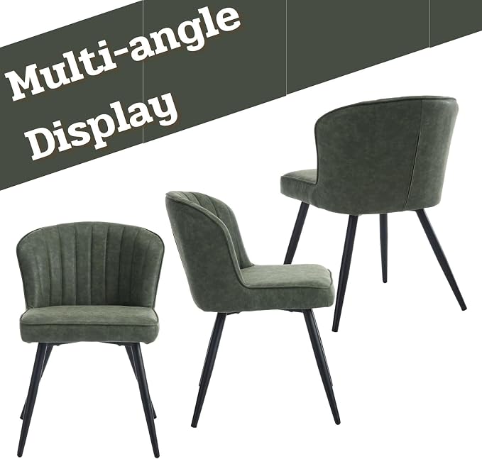 ROCITY Modern Upholstered Dining Chairs Set of 4 Green Leather Dining Room Chairs Armless Kitchen Chair with Black Metal Legs