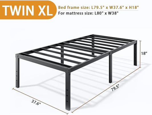 LUMUNANCE Metal Bed Frame Twin XL Size - 18 Inch Heavy-Duty Platform Bed Frame No Box Spring Needed, Easy Assembly, Noise-Free, Sturdy Mattress Foundation, Underbed Storage Space