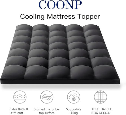 COONP California King Mattress Topper, Extra Thick Pillowtop, Cooling Plush Mattress Pad Cover Bed Topper Protector with 8-21 Inch Deep Pocket (Black, California King)