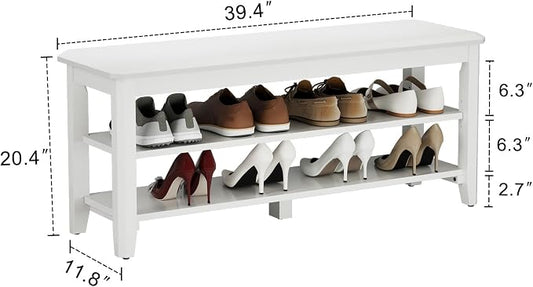 AQIMUELE Wood Shoe Rack Bench for Entryway, 2 Tier Shoe Rack for Front Door Entrance, Shoe Bench with Shoe Storage for Entryway, Bedroom, 39.4"