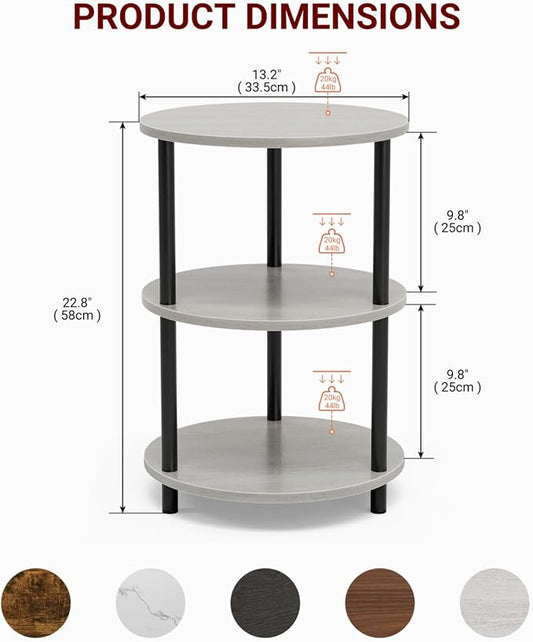 XBurmo Round Coffee Table for Living Room - Narrow Side or Bedside Stand, Industrial Vintage Nightstand for Bedroom, or Small Spaces, Greige
