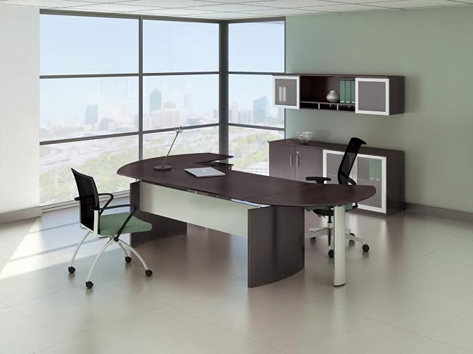 Safco Mayline MNEXTRLDC Medina Right Curved Desk Extension for use with Desks, sold separately, Mocha Laminate