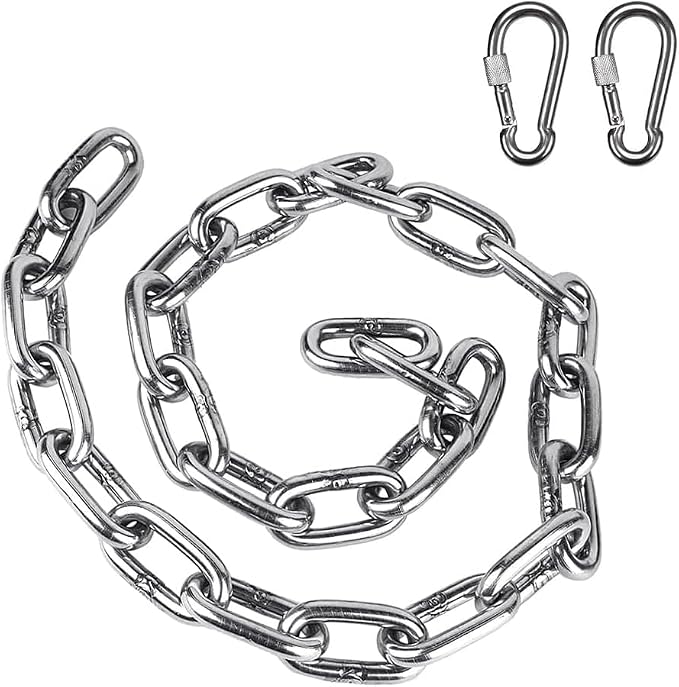 BeneLabel 1Pcs 29inch 304 Stainless Steel Hanging Chain with 4 Carabiners Hammock Chain Extender Chain for Swing, Heavy Bag, Hanging Chair, Porch Swing, Indoor & Outdoor 1000 LB Capacity