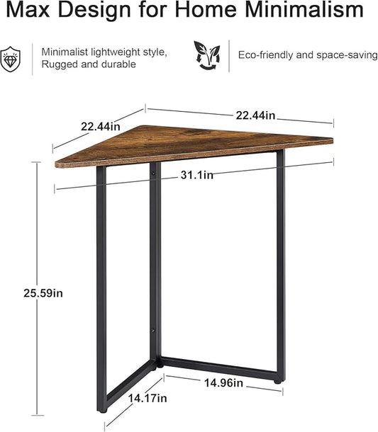 VECELO Corner Desk,Office Tables for Living Room for Small Space Triangle Computer Desk with Steel Frame Corner Shelves with Metal Frame Writing Desk for Workstation Classic Brown 31.1"