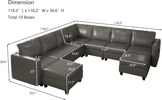 EASE MOOSE Faux Leather Sectional Sofa Modular Couch with Reversible Chaises, U Shaped Sectional Couch with Storage Convertible Sleeper Sofa