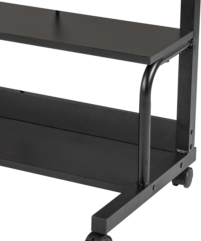 Mobile Laptop Desk with Power Outlets, Height Adjustable TV Tray Table with Storage Shelf, Rolling Computer Table with USB Ports (Black)