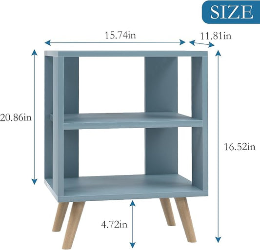 Huhote Kids Nightstand, 2-Tier Night Stand with Open Storage, Modern Side Table for Bedroom, Study Room, Small Spaces, Blue