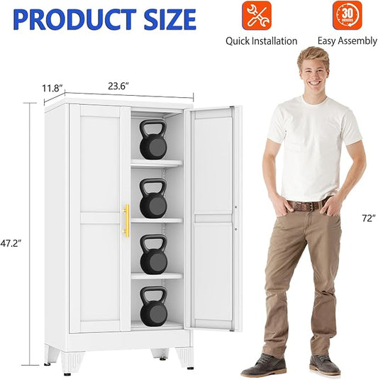 GAIOUS 47.2" Tall Metal Garage Storage Cabinet,File Cabinet with Door and Adjustable Shelves, Outdoor Steel Tool Cabinet for Home,Office,Warehouse,Garage,White