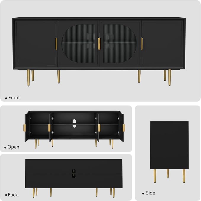66" TV Stand for 75 Inch TV, Minimalist Media Console with Adjustable Shelves, Modern Entertainment Center with Storage for Living Room Bedroom, Black