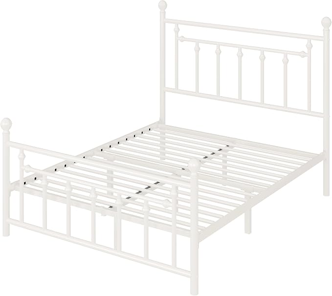 Allewie 14 Inch Queen Size Metal Platform Bed Frame with Victorian Vintage Headboard and Footboard/Mattress Foundation/Under Bed Storage/No Box Spring Needed/Easy Assembly/Noise Free/White