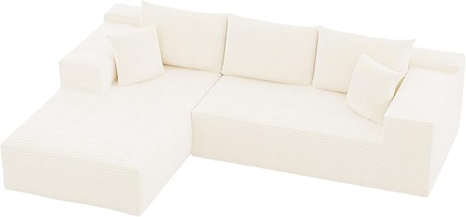 YESHOMY Boneless Couches for Living Room, 108" Sectional Modular Sectional Sofa with Deep Seat, Cloud Comfy Couch with L-Shape Chaise, Easy Assembly (Corduroy, Cream)