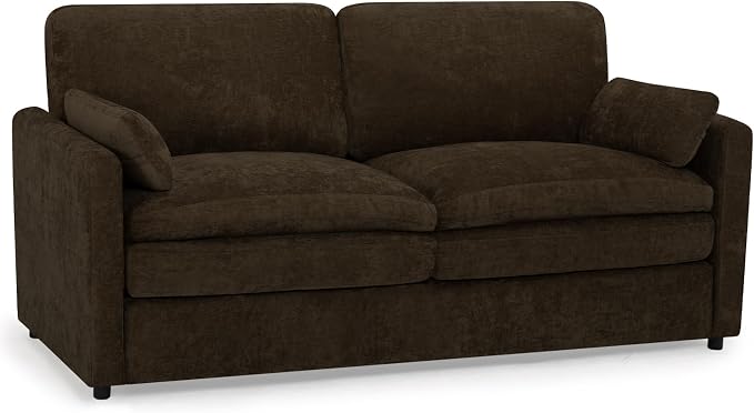 69” Chenille Loveseat Sofa w/Arm Pillows, Upholstered 2-Seater Sofa w/Comfortable Back Cushions, Modern 2 Seats Couch w/High-Density Foam for Living Room, Apartment, Office, Brown
