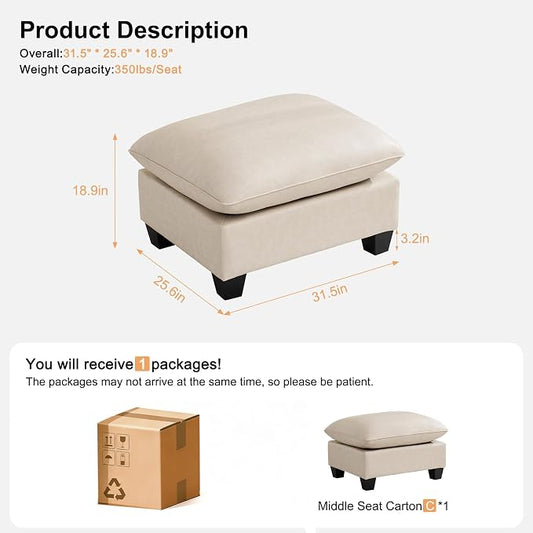 31.5" Faux Leather Large Square Ottoman, Oversized Upholstered Footrest for Living Room, Bedroom, Entryway, Beige