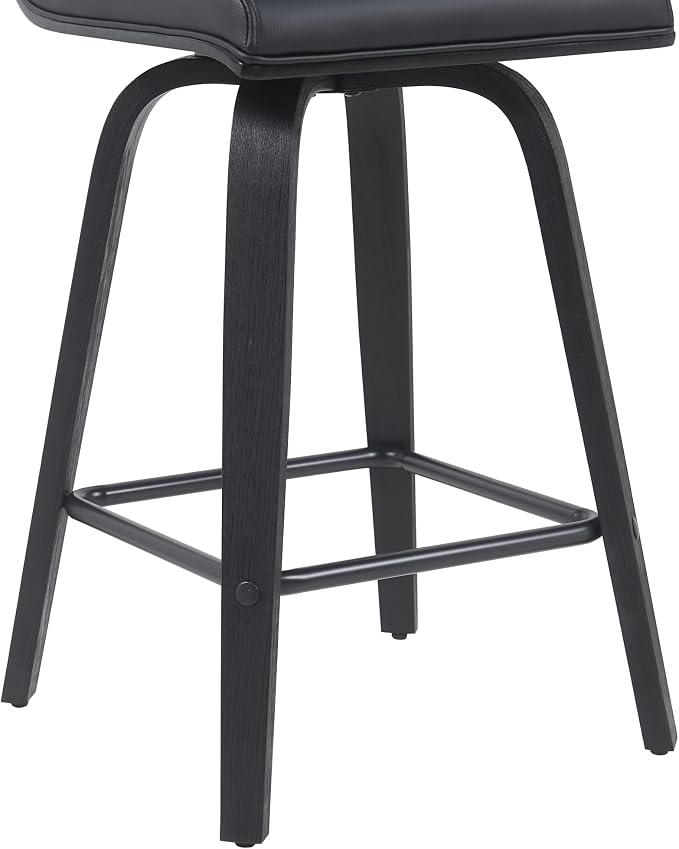 Vienna Modern Counter Height Swivel Bar Stool with Black Faux Leather Seat and Black Brushed Wood Frame Set of 3