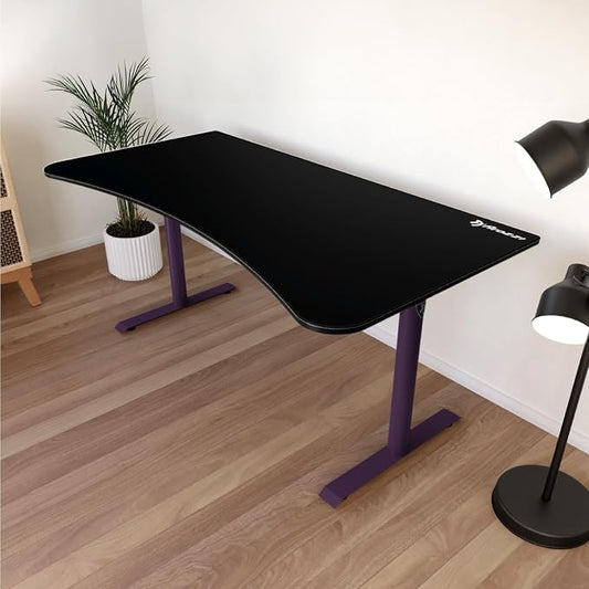 Arozzi Arena Ultrawide Curved Gaming and Office Desk with Full Surface Water Resistant Desk Mat with 3 Custom Monitor Mount Cut Outs and Under The Desk Cable Management Netting - Deep Purple