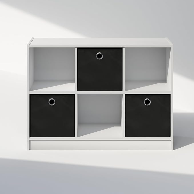 Furinno Cubic Closet Organizers and Storage, 6-Cube Closet Organizer with Bins, Open Shelf Storage, for Wardrobe, Bedroom, Living Room, White