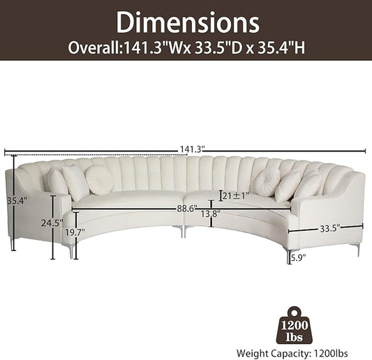 Legend Vansen Semicircle Modular Curved Velvet Sectional Sofa,141.34”Oversized Arc Sofa,Modern Cloud-Like Deep Seat Couch for Living Room Apartment Office Conference Space (2, Cream)