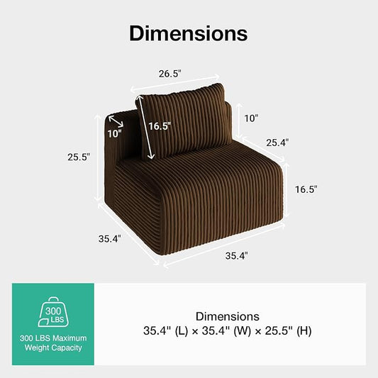 Novilla Modular Sectional Sofa, Modern Cloud Sectional Couch with Smarts Coil® Support, Upholstered Boneless Couch for Living Room Apartments Bedroom, No Assembly Required, Brown (Armless Chair)