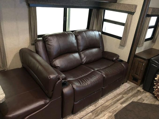 RecPro Charles 58" Powered Double RV Wall Hugger Recliner Sofa RV Loveseat with Upgraded 2023 Fabric (Chestnut)
