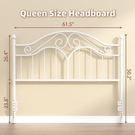 Headboard for Queen Size Bed Frame Vintage Bed Metal Headboard Only | Platform Bed Headboard,Height Adjustable,Sturdy and Stable,Easy Assembly,White