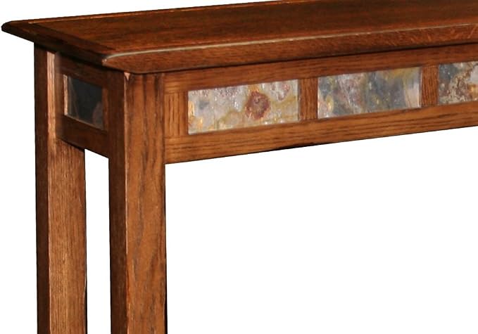 Leick Home 10059 Rustic Slate Tile Hall Console Sofa Table with Shelf, Rustic Oak