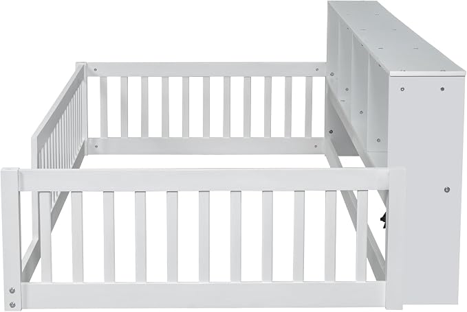 Bellemave Kids Montessori Floor Bed Twin XL Size,Floor Bed Frame with Bookcase and Charging Station for Kids Boys Girls,White