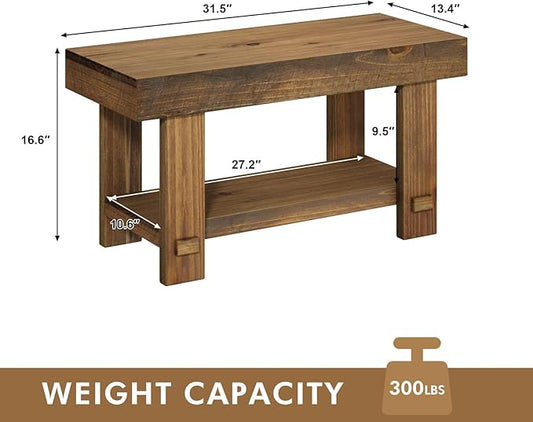HOKYHOKY Solid Wood Entryway Bench - 31.5" Farmhouse Small Storage Benches, Narrow Bench Seat for Indoor, Entryway, Dining Room, Living Room and Hallway, Rustic Natural