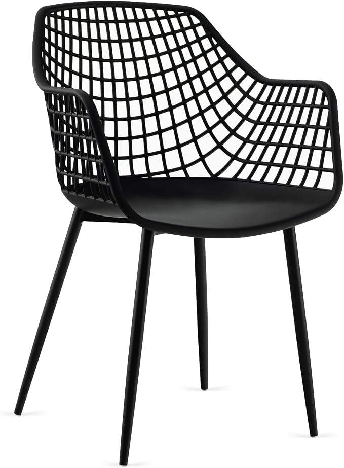 Giantex Modern Dining Chairs Set of 4 - Black Arm Chair with 15" High Backrest, Powder-Coated Metal Legs, Anti-Slip Foot Pads, Max Load 265 lbs, Kitchen Dining Room