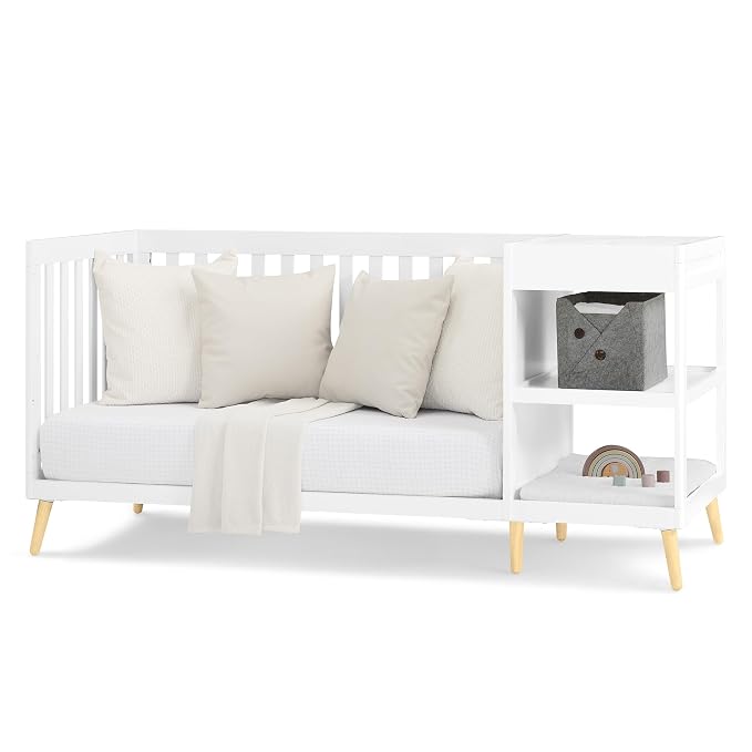 Delta Children Essex 4-in-1 Convertible Crib and Changer, Bianca White w/Natural