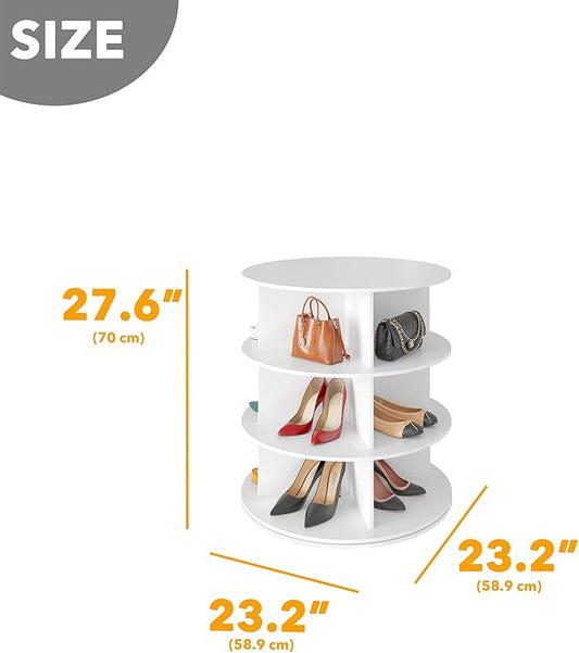 SpaceAid 3 Tier Rotating Shoe Rack Tower, Spinning Shoe Display Lazy Susan, Revolving 360 Shoe Rack Storage Round Carousel, Vertical Handbag Rotate Shoes Closet Organization (3-Tier White)