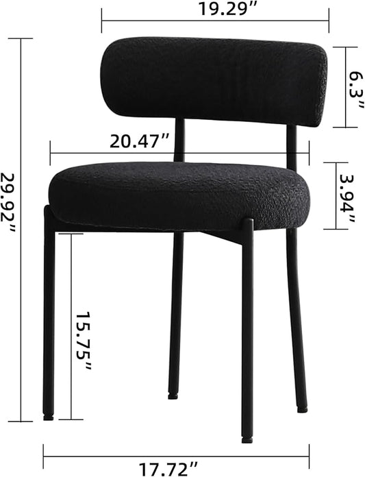 DYHOME Black Boucle Dining Chairs Set of 6, Modern Upholstered Dining Chairs with Curved Backrest and Metal Legs, Kitchen Dining Room Chairs