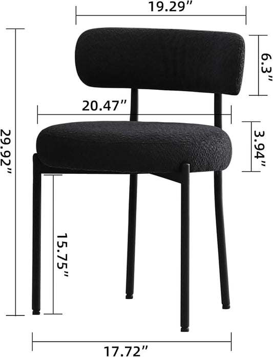 DYHOME Black Boucle Dining Chairs Set of 2, Mid Century Modern Kitchen Chairs with Curved Backrest and Metal Legs, Upholstered Dining Room Chairs