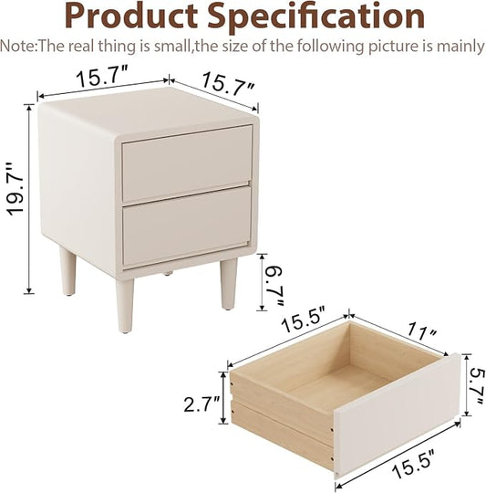 White Nightstand Solid Wood Nightstand,Small Night Stand with Drawers Wood Night Stand,Small Bedside Tables for Bedroom,Living Room,Office,White Bedside Table