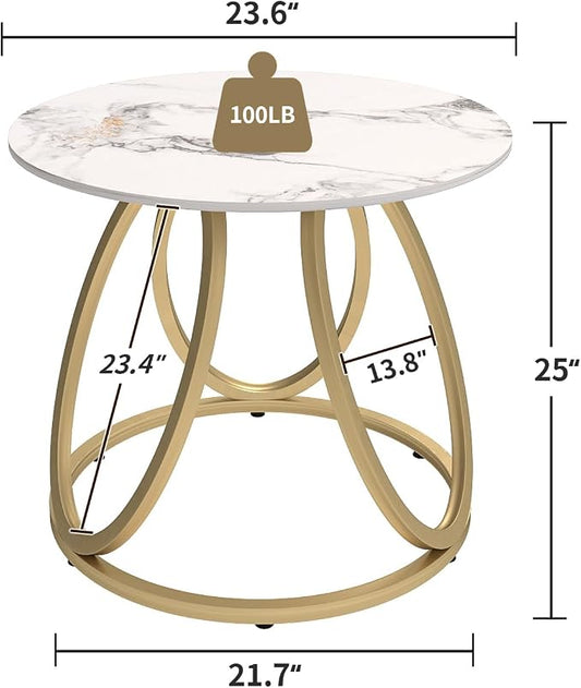 O&K FURNITURE Modern Gold Side Table, Round End Table with Sintered Stone Tabletop, Nightstand for Small Spaces, Bedroom, Home Office, 1PC