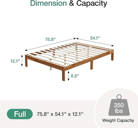 Novilla 12 Inch Wooden Full Size Bed Frame, Full Size Platform Bed Frame Without Headboard, Sturdy Wood Slat Support, No Box Spring Needed, Easy Assembly, Natural