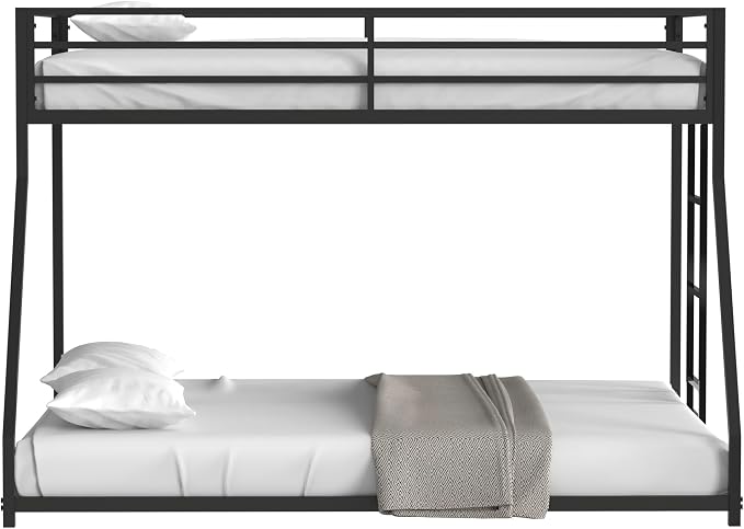 EMKK Twin Over Full Bunk Bed for Adults, Metal Bunk Beds Twin Over Full Size for Teens Dorm Bedroom Guest Room,Heavy Duty Bunk Beds with Ladder and Safety Full Length Guardrail (Black A)