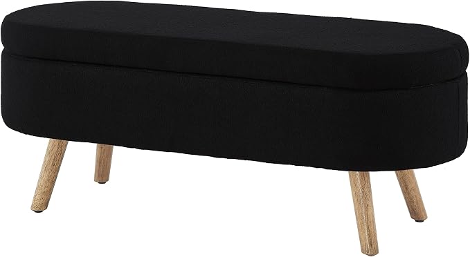 42.25" Ottoman with Storage, Storage Ottoman Bench with Safety Hinge, Foam End of Bed Bench, Upholstered Entryway Bench for Bedroom, Living Room & Window, Holds up to 330 lb, Black