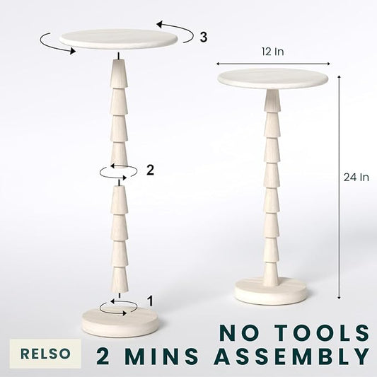 Relso Sakala Solid Mango Wood Drink Table - 24" High, Stylish Pedestal Design, Versatile End Table for Living Room, Bedroom, Nightstand, Compact Plant Holder, Modern Minimalist, Indoor Outdoor Use