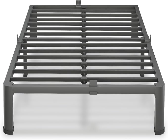 VIPSHOW 10 Inch Twin Size Bed Frame, 3500Lbs Heavy Duty Metal Platform with Round Corner Legs Mattress Slide Stopper, Steel Slat Support No Box Spring Needed, Noise Free, Non-Slip, Easy Assembly