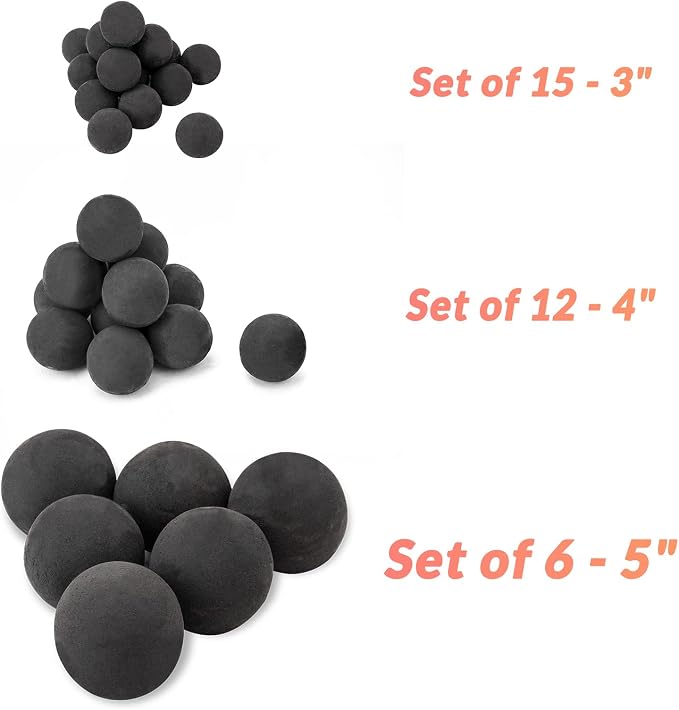Skyflame 5 Inch Ceramic Fire Pit Balls, Set of 6 Round Fire Stones Set for Indoor and Outdoor Fire Pits or Fireplaces Accessory, Black