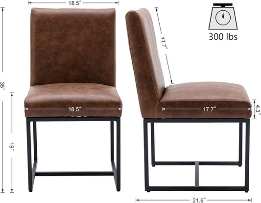 VESCASA Faux Leather Upholstered Dining Chairs with Black Metal Frame, Mid Century Modern Padded Kitchen Chair with Adjustable Foot Pads for Restaurant, Dining Room, Set of 4, Brown