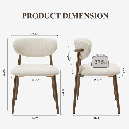 MALOL Upholstered Dining Chairs Set of 2, Curved Back Kitchen Chairs with Metal Legs and Anti Slip Pads, Dining Room Chair for Home and Restaurant, Beige